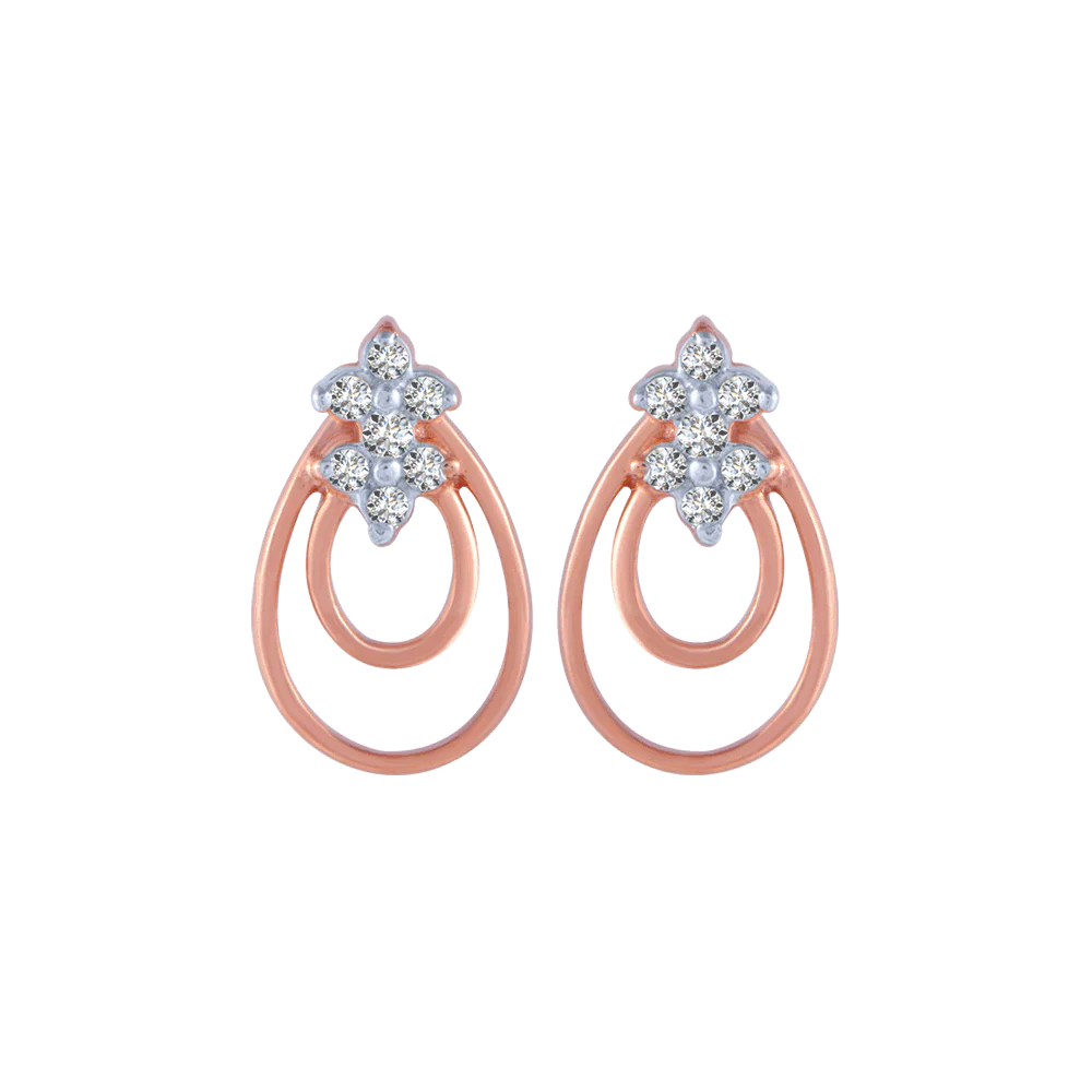 18KT (750) Rose Gold And Diamond Stud Earrings For Women