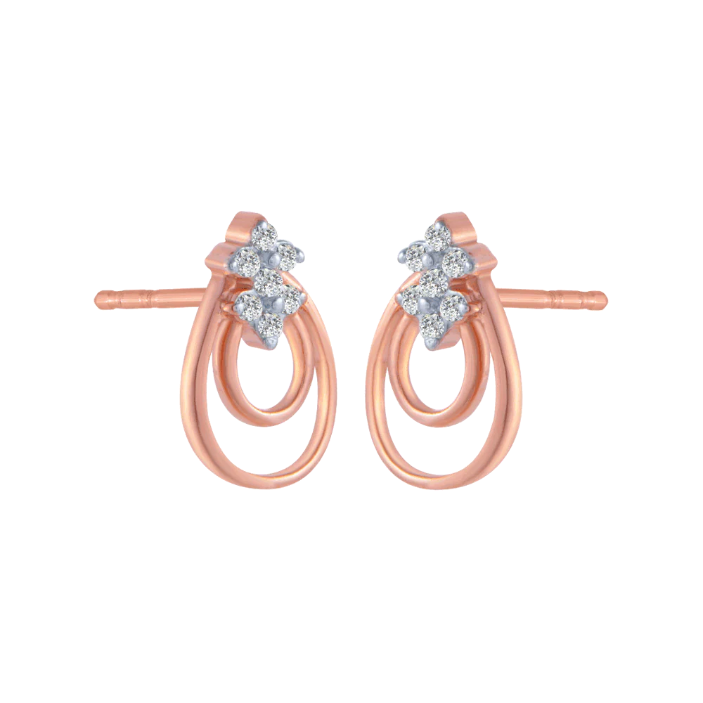 18KT (750) Rose Gold And Diamond Stud Earrings For Women - Image 3