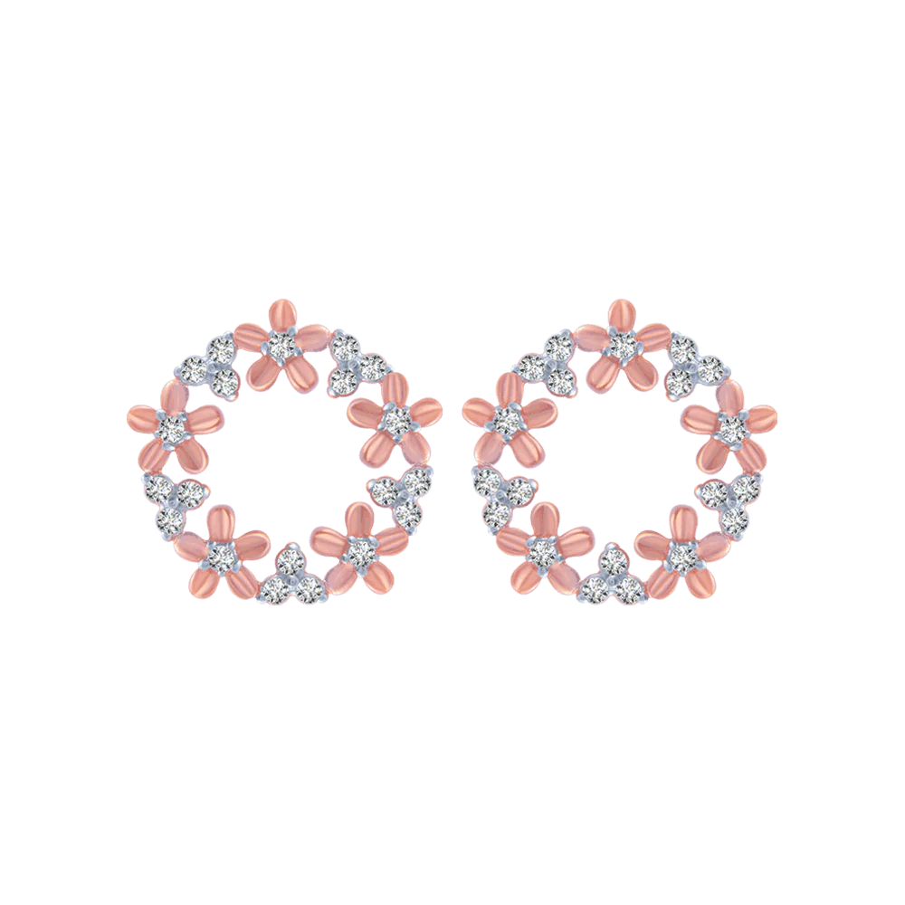 18KT (750) Rose Gold And Solitaire Stud Earrings For Women