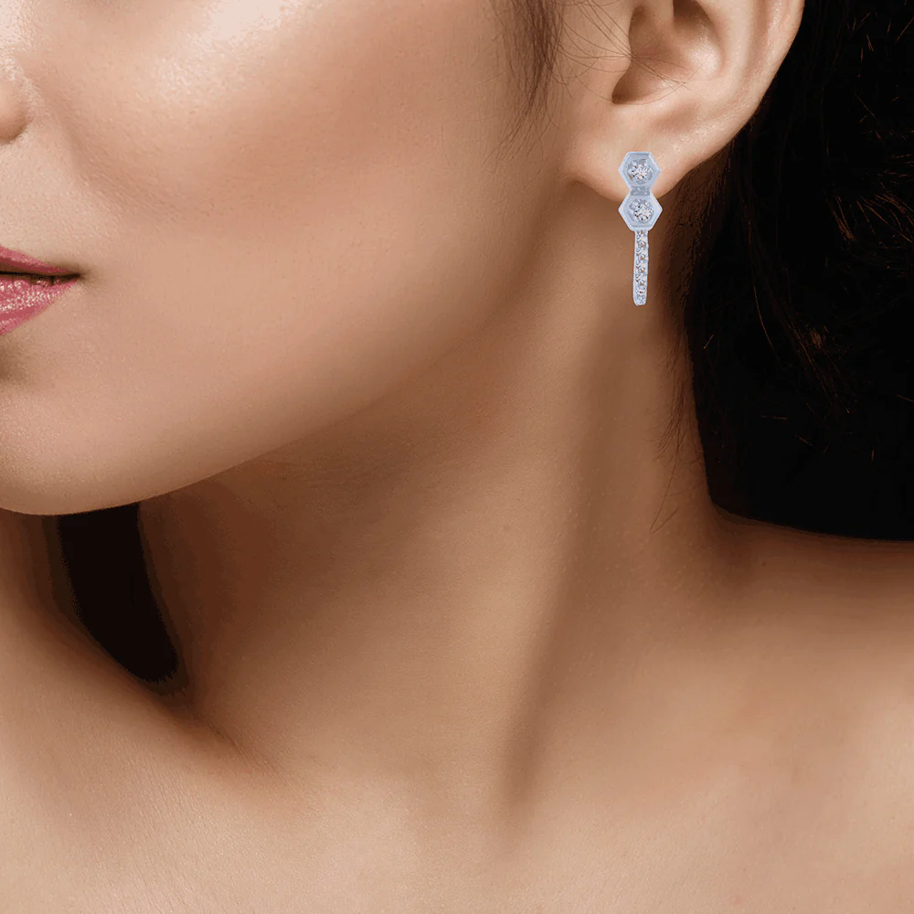 18KT (750) White Gold And Diamond Stud Earrings For Women - Image 2