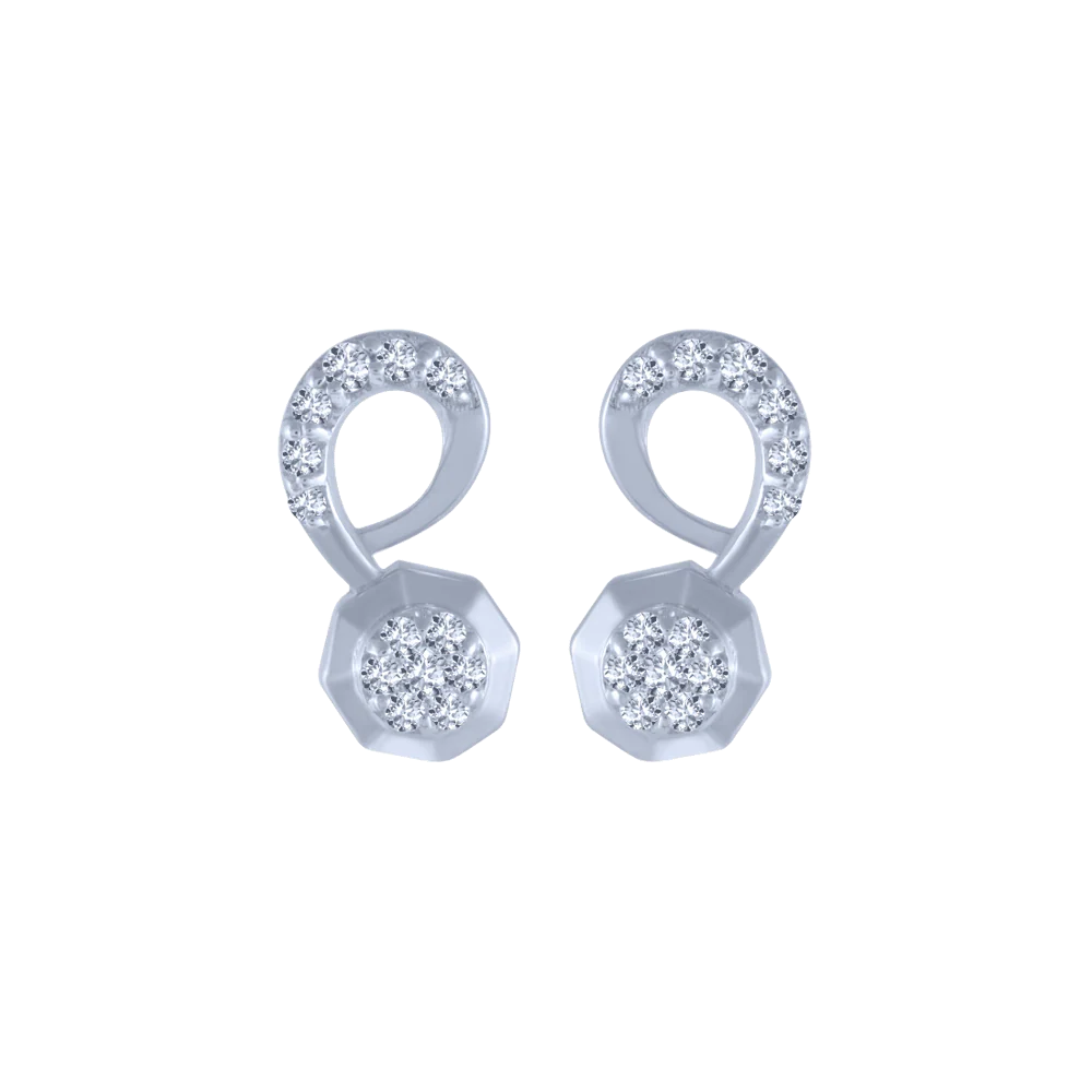 18KT (750) White Gold And Diamond Stud Earrings For Women