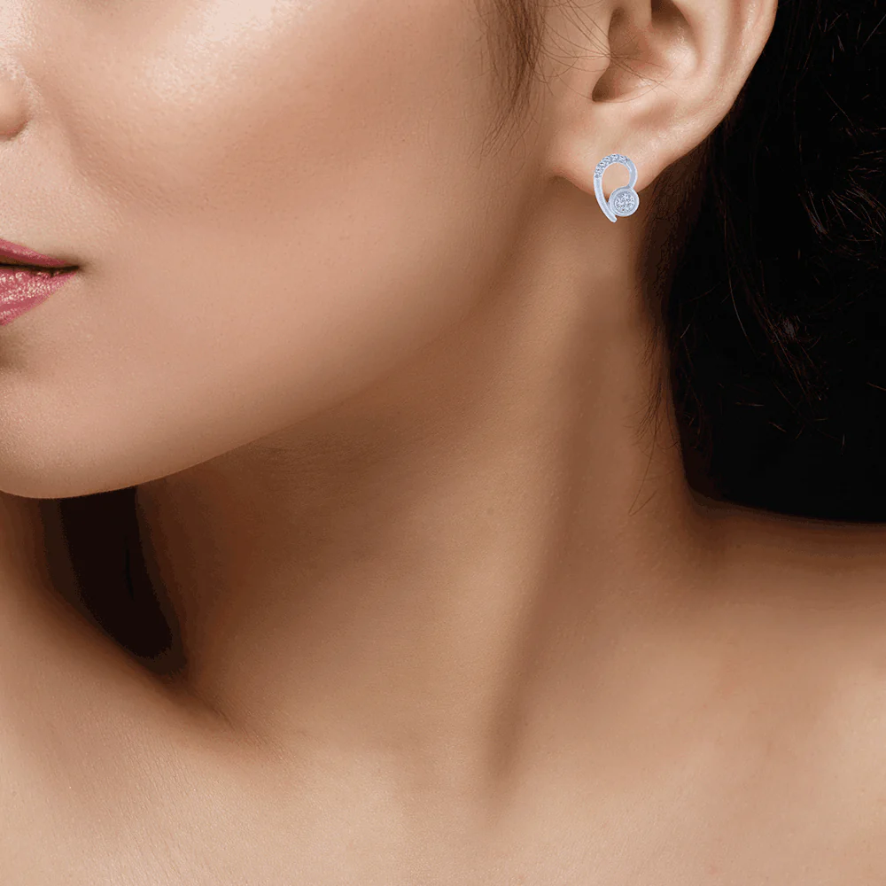 18KT (750) White Gold And Diamond Stud Earrings For Women - Image 2