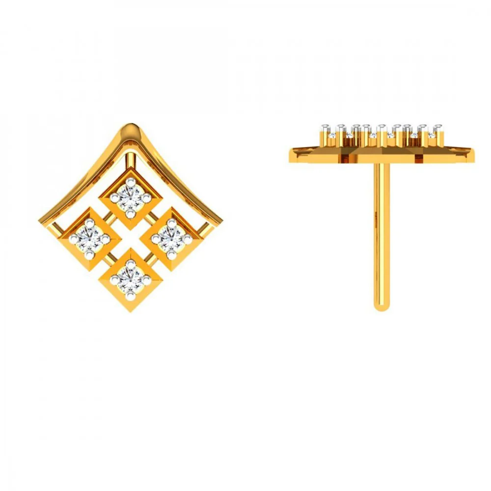 18KT (750) Yellow Gold And Diamond Earring For Women - Image 3