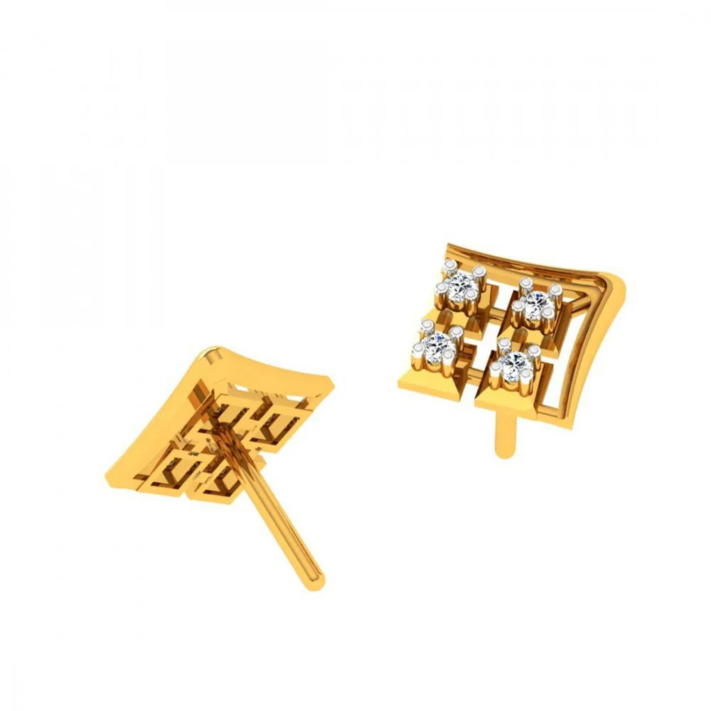 18KT (750) Yellow Gold And Diamond Earring For Women - Image 4