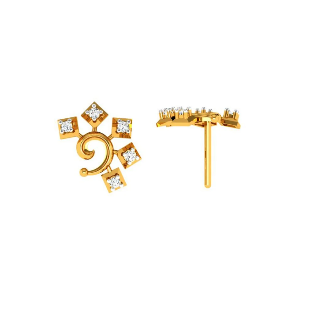 18KT (750) Yellow Gold And Diamond Earring For Women - Image 3