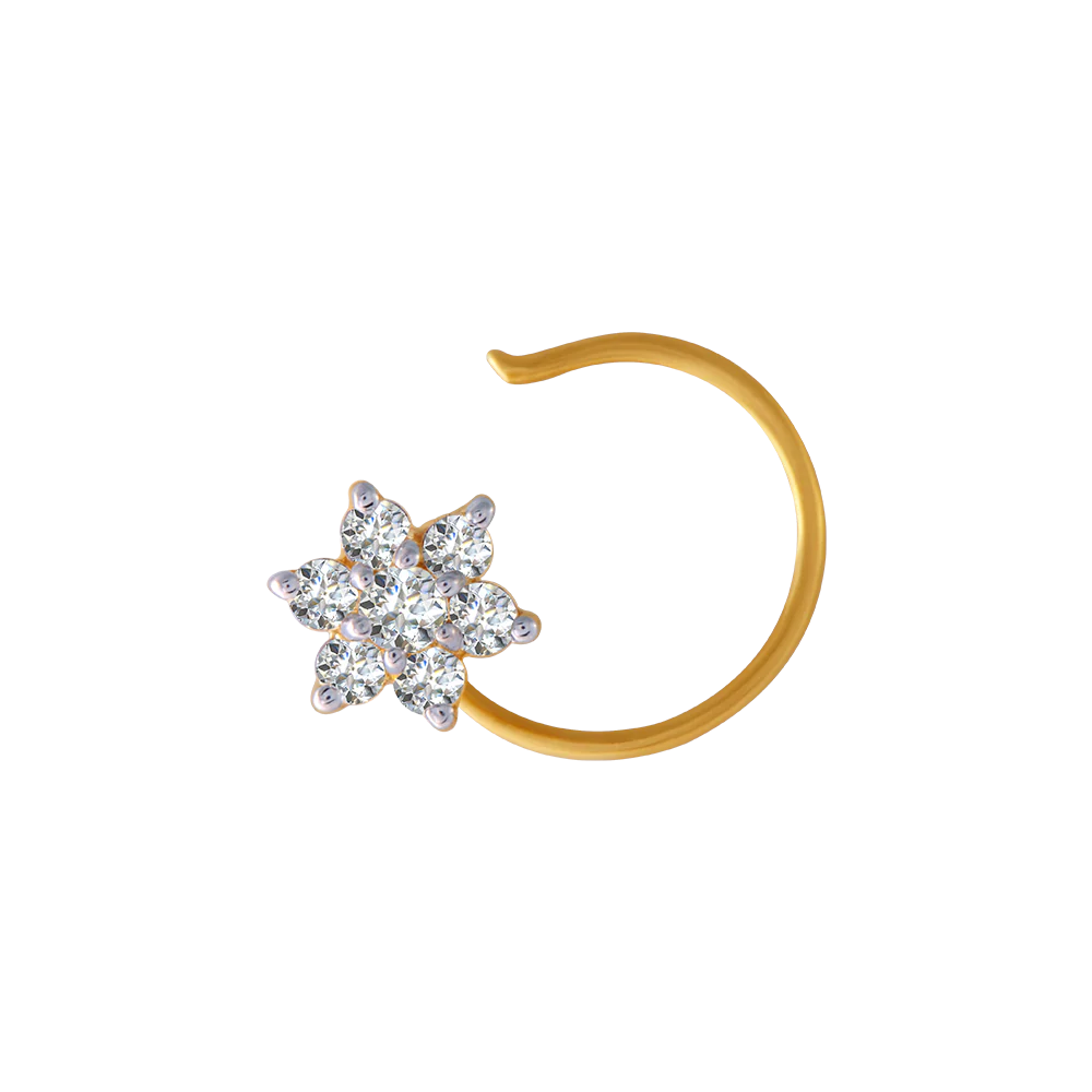 18KT (750) Yellow Gold And Diamond Nose Pin For Women