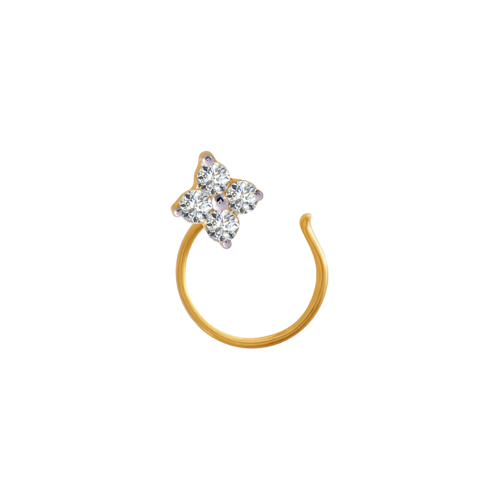 18KT (750) Yellow Gold And Diamond Nose Pin For Women