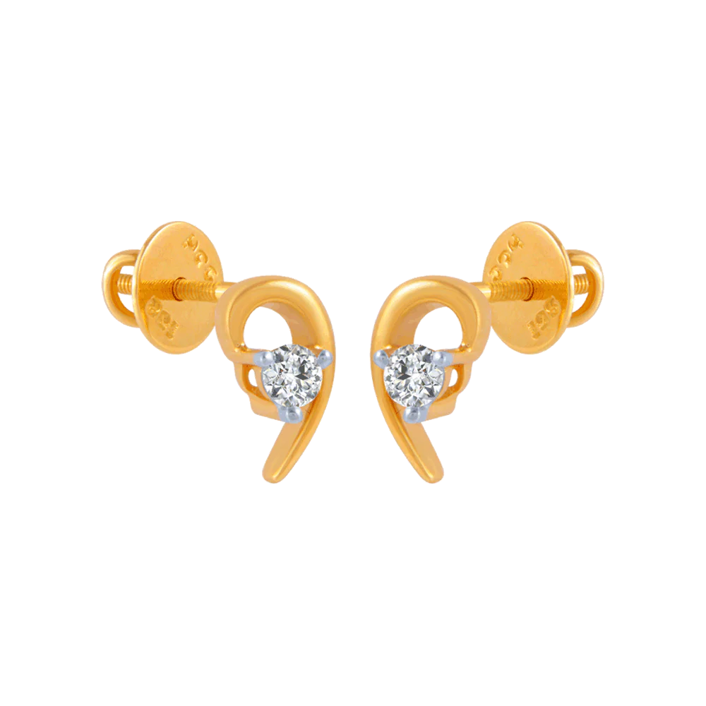 18KT (750) Yellow Gold And Diamond Stud Earrings For Women - Image 2