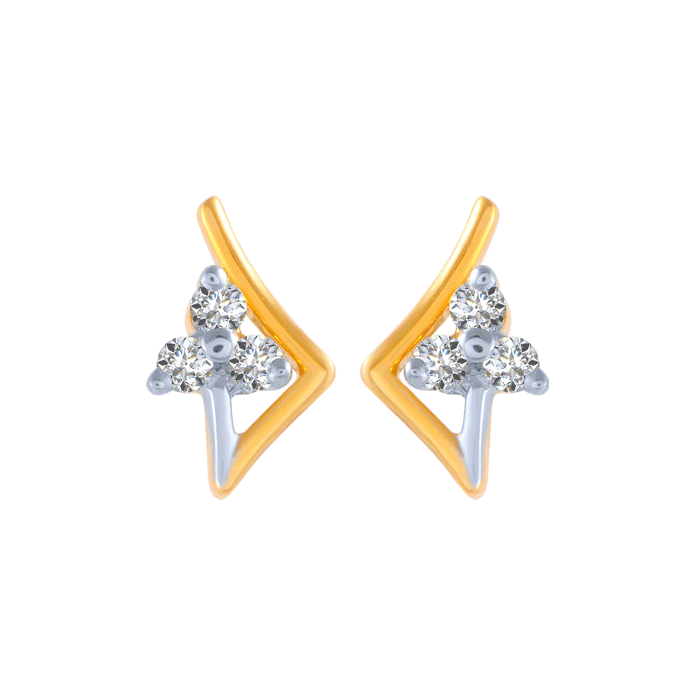 18KT (750) Yellow Gold And Diamond Stud Earrings For Women