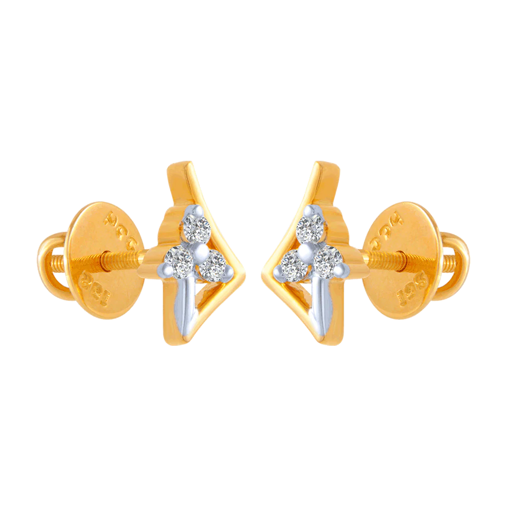 18KT (750) Yellow Gold And Diamond Stud Earrings For Women - Image 2