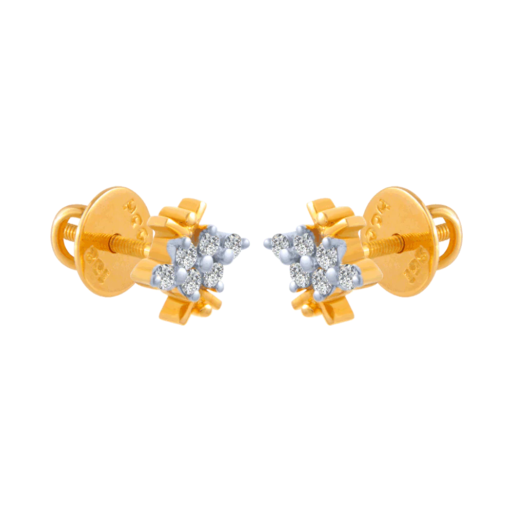 18KT (750) Yellow Gold And Diamond Stud Earrings For Women