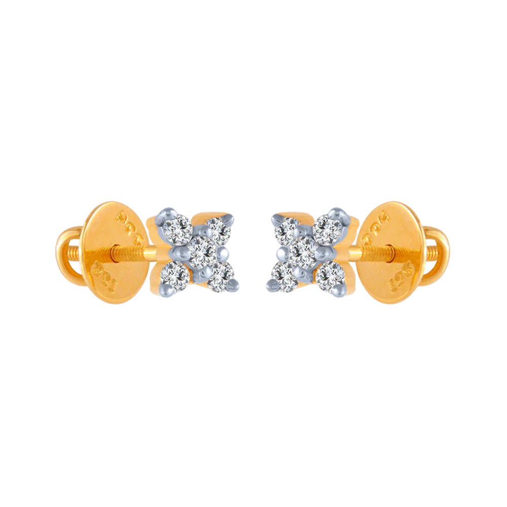 18KT (750) Yellow Gold And Diamond Stud Earrings For Women - Image 2