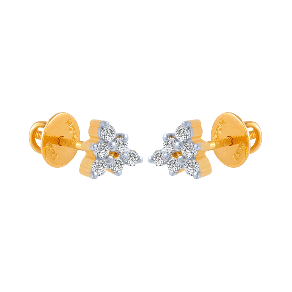 18KT (750) Yellow Gold And Diamond Stud Earrings For Women - Image 2