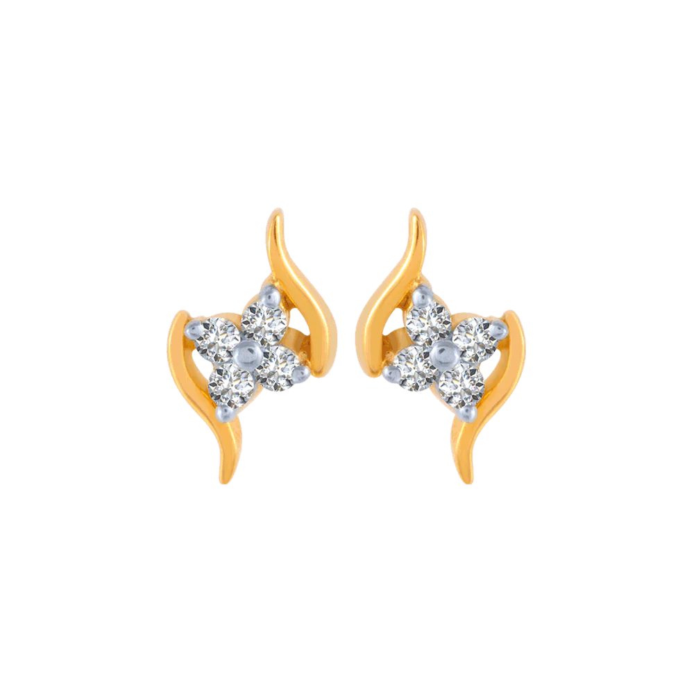 18KT (750) Yellow Gold And Diamond Stud Earrings For Women