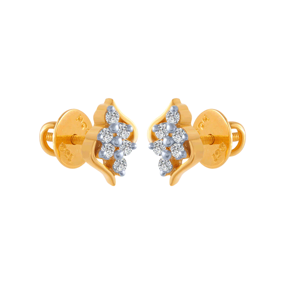 18KT (750) Yellow Gold And Diamond Stud Earrings For Women - Image 2