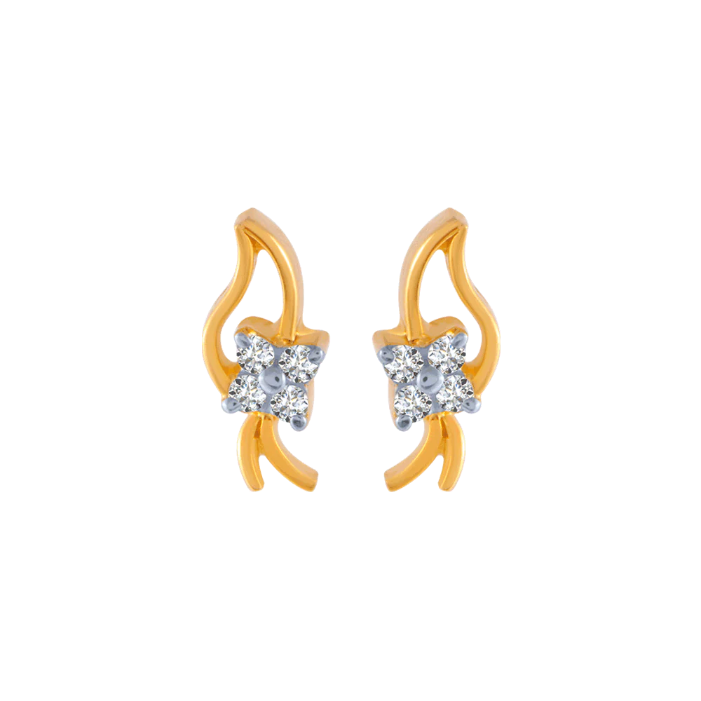 18KT (750) Yellow Gold And Diamond Stud Earrings For Women