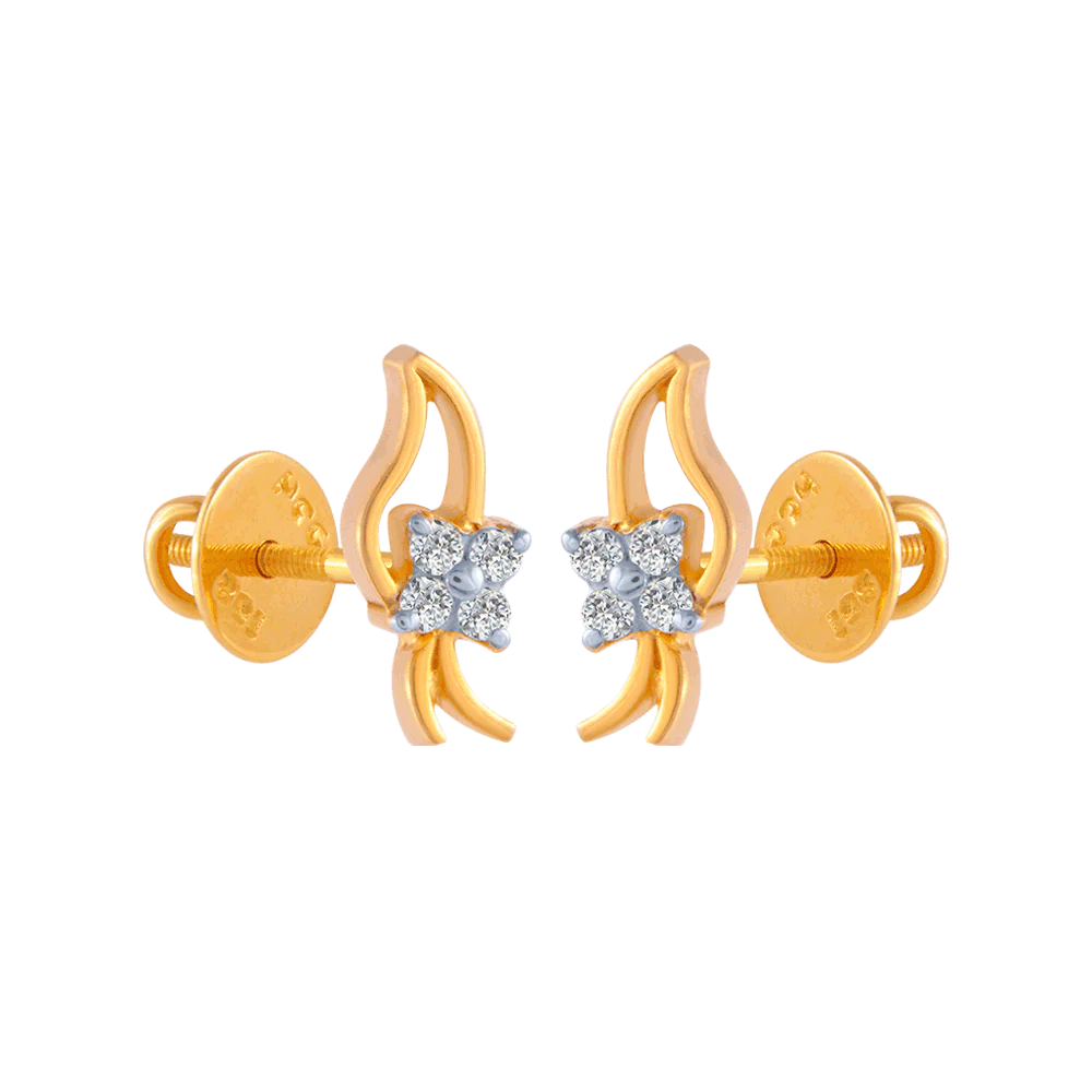 18KT (750) Yellow Gold And Diamond Stud Earrings For Women - Image 2