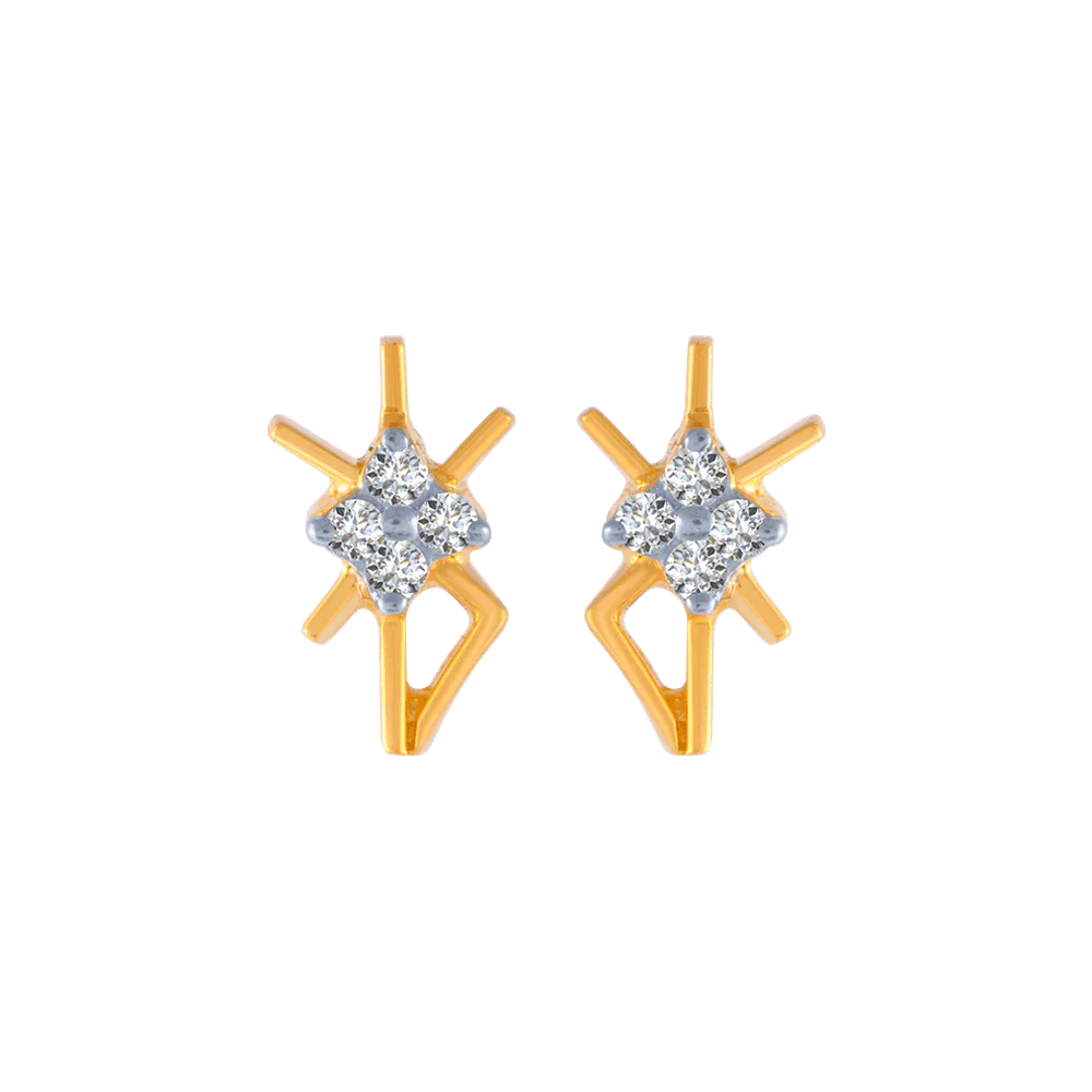 18KT (750) Yellow Gold And Diamond Stud Earrings For Women