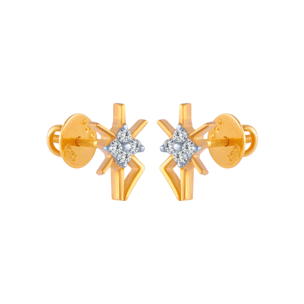 18KT (750) Yellow Gold And Diamond Stud Earrings For Women - Image 2