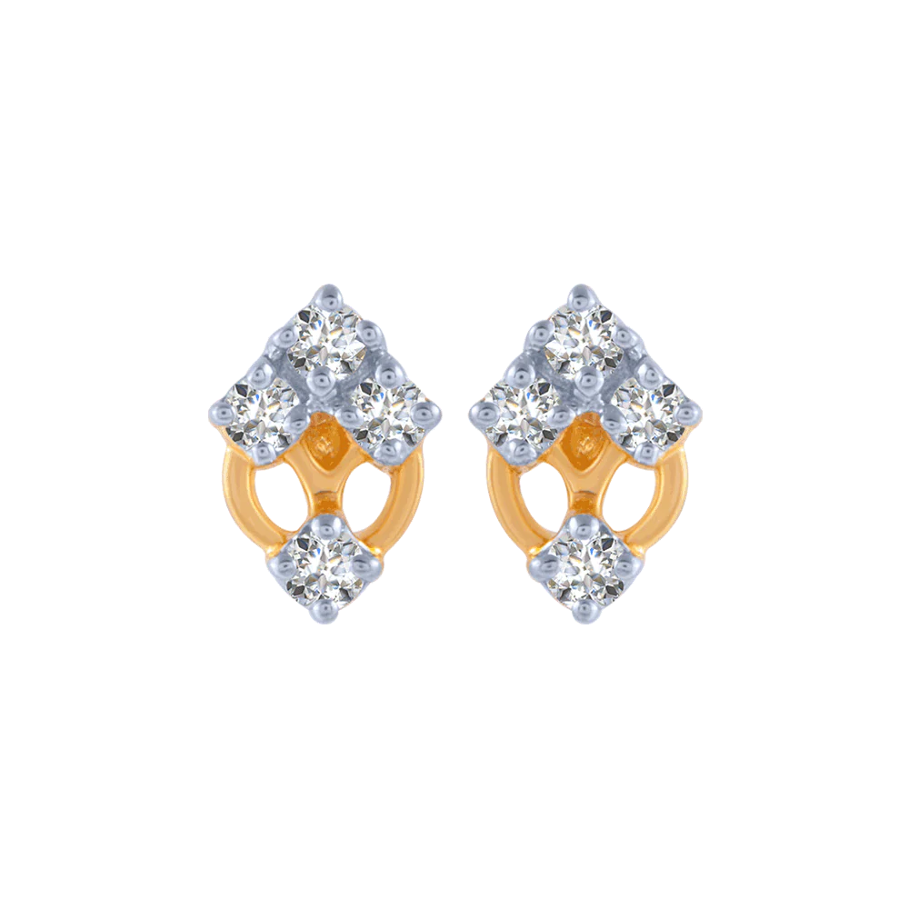 18KT (750) Yellow Gold And Diamond Stud Earrings For Women
