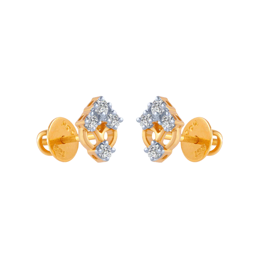 18KT (750) Yellow Gold And Diamond Stud Earrings For Women - Image 2