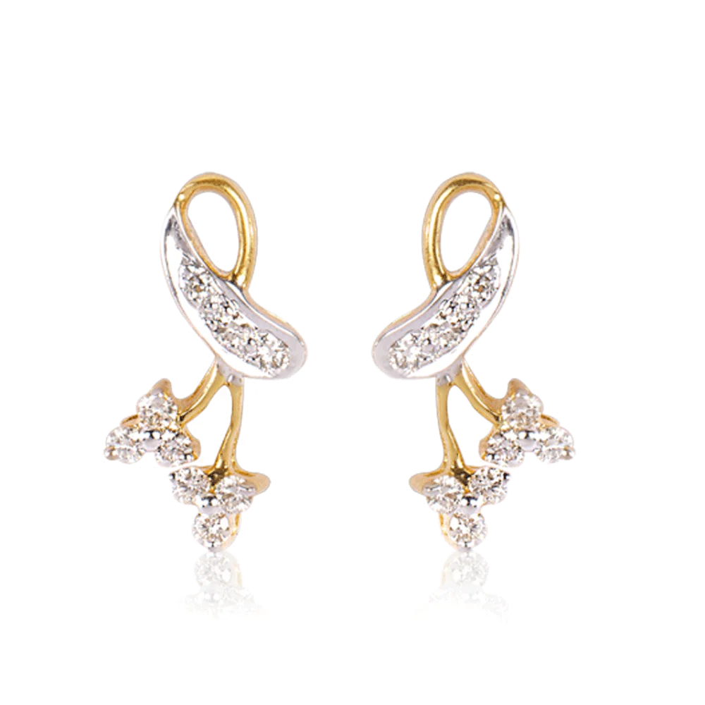18KT (750) Yellow Gold And Diamond Stud Earrings For Women