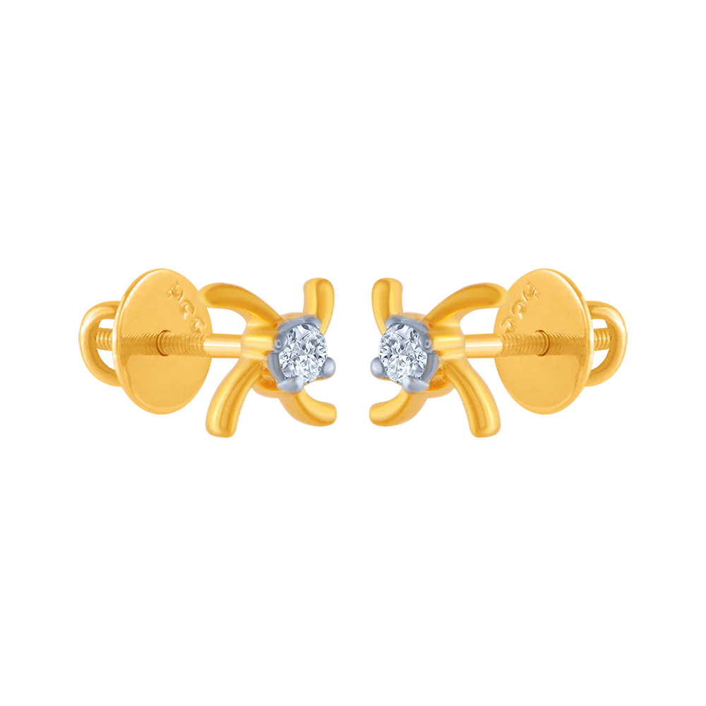 18KT (750) Yellow Gold And Diamond Stud Earrings For Women - Image 3