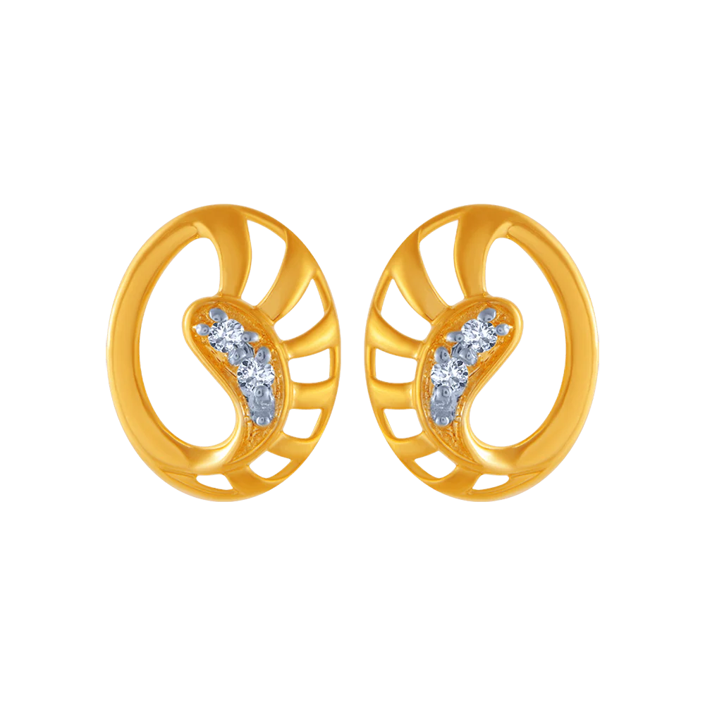 18KT (750) Yellow Gold And Diamond Stud Earrings For Women