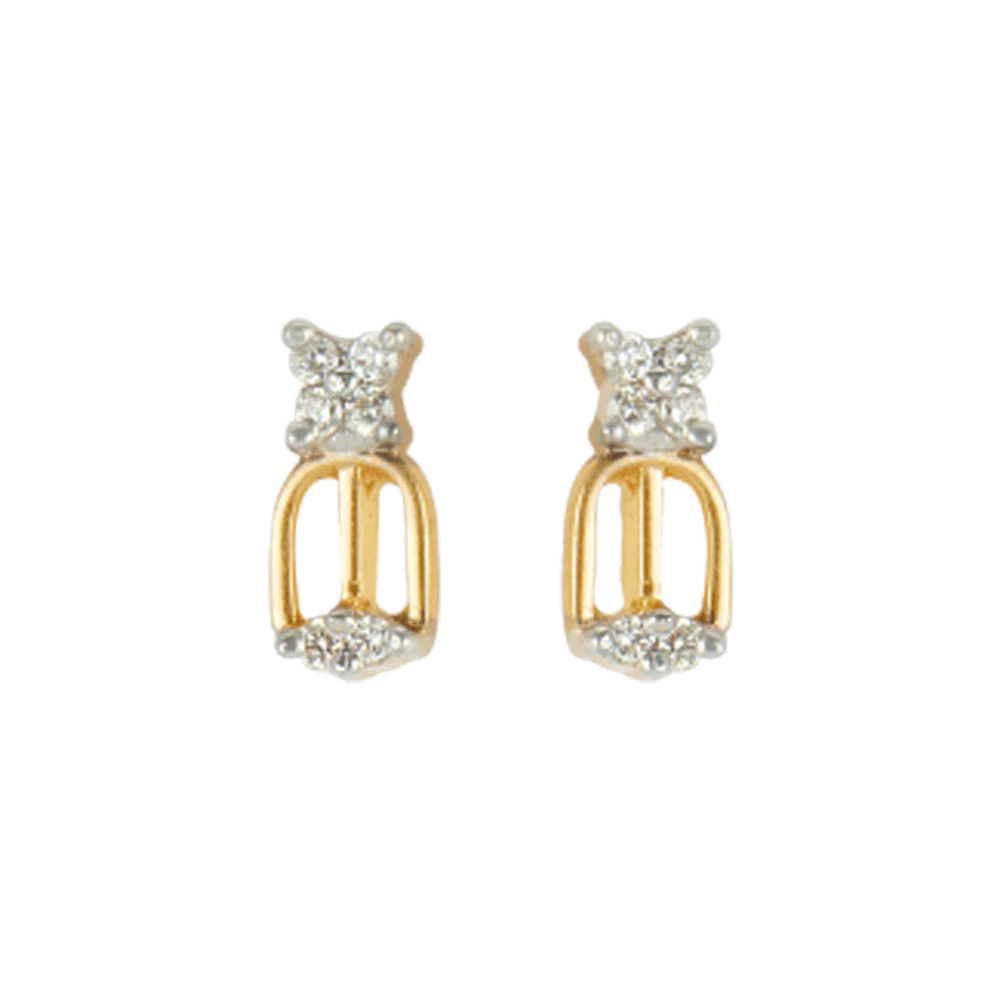 18KT (750) Yellow Gold And Diamond Stud Earrings For Women