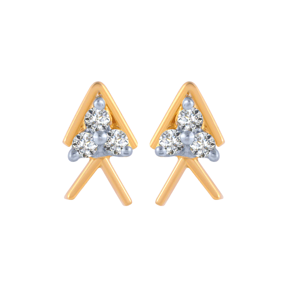 18KT (750) Yellow Gold And Diamond Stud Earrings For Women