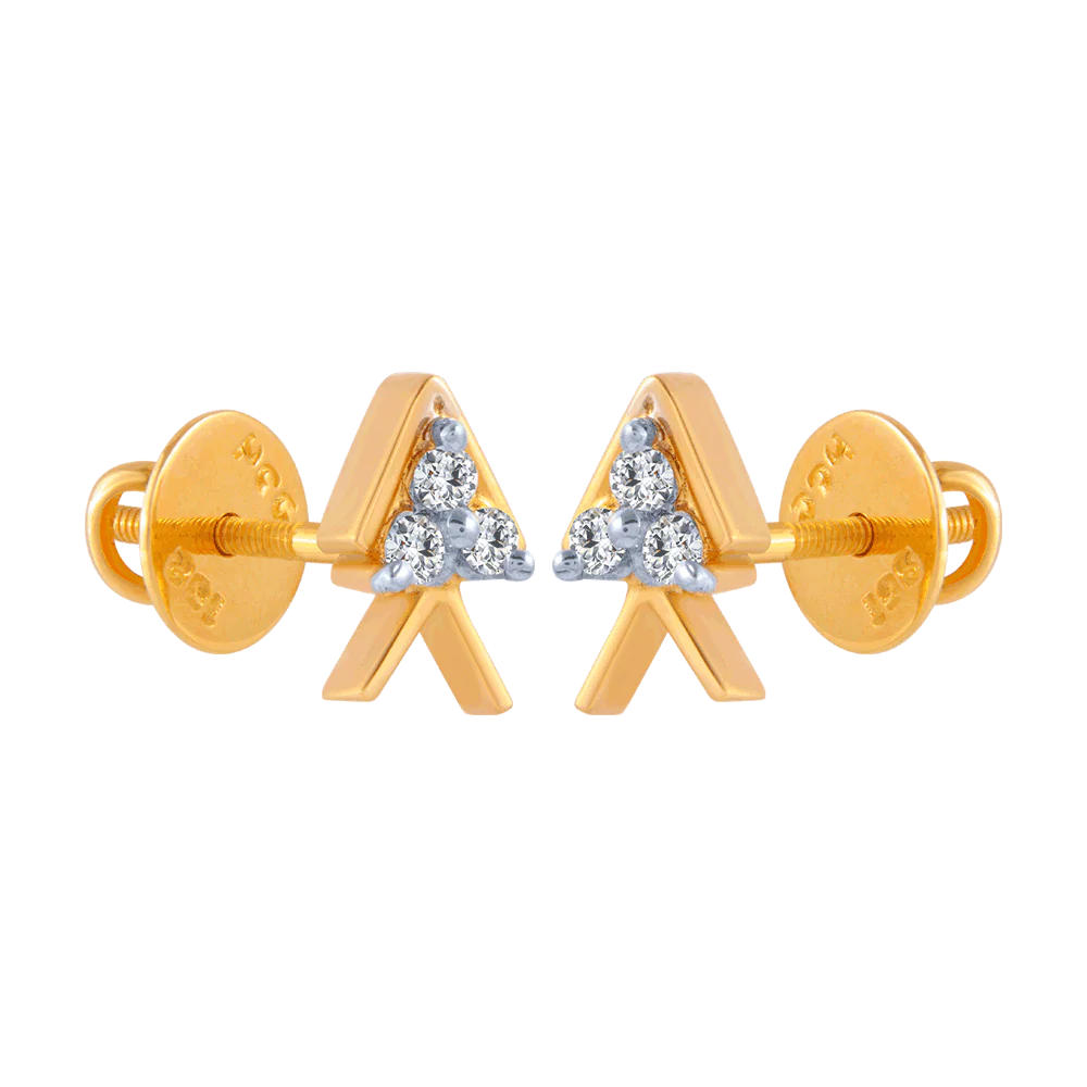 18KT (750) Yellow Gold And Diamond Stud Earrings For Women - Image 2