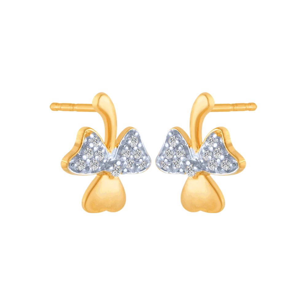 18KT (750) Yellow Gold And Diamond Stud Earrings For Women - Image 3