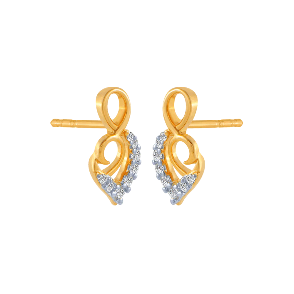 18KT (750) Yellow Gold And Diamond Stud Earrings For Women - Image 3