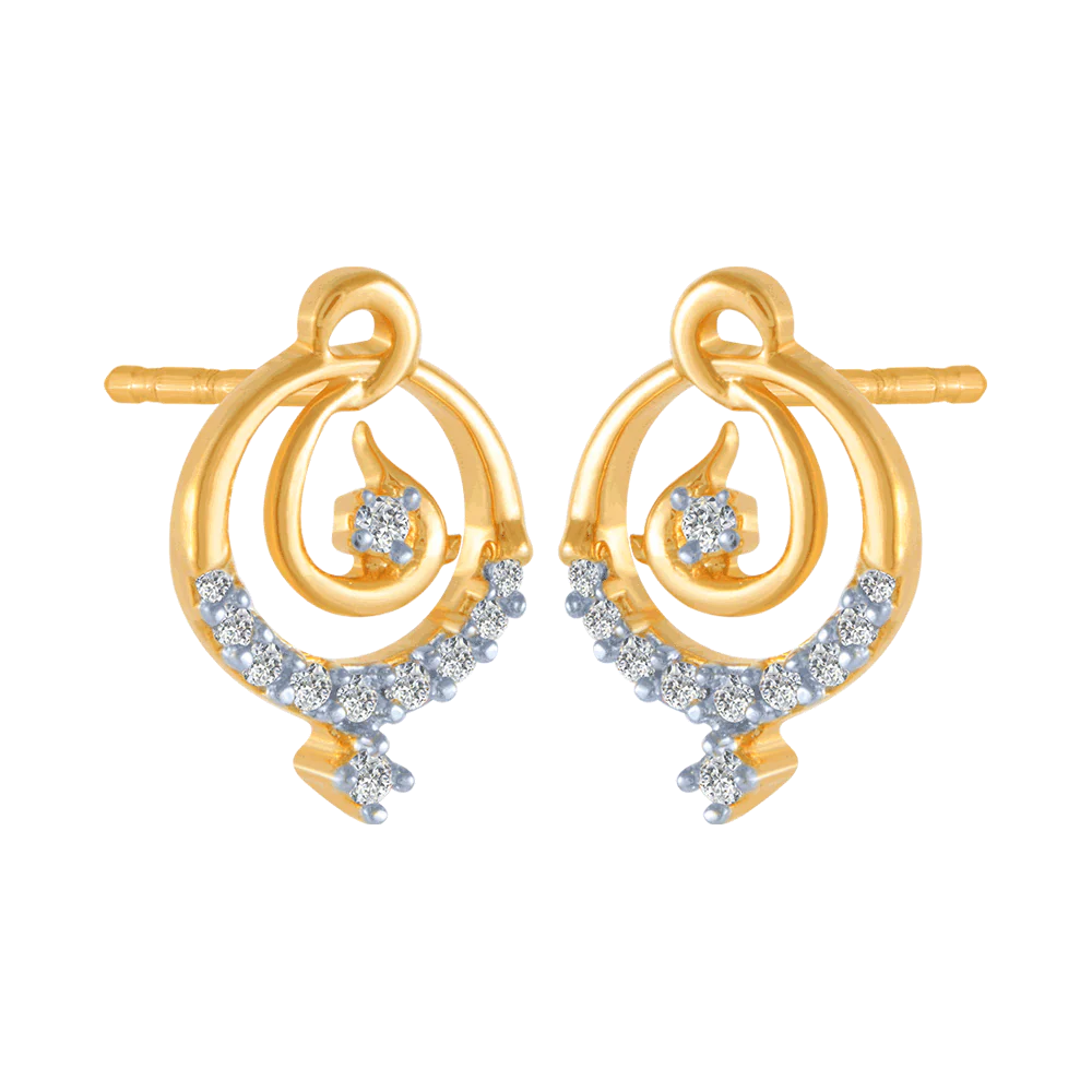 18KT (750) Yellow Gold And Diamond Stud Earrings For Women - Image 3