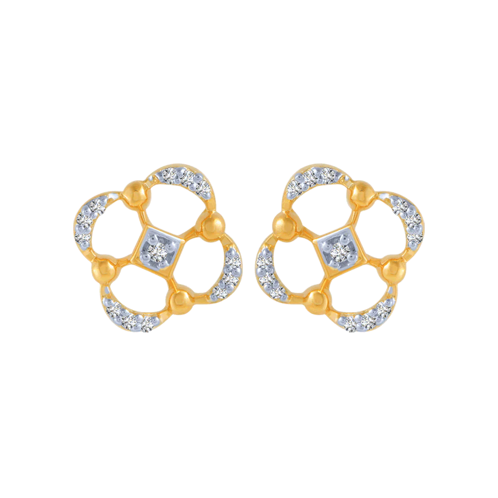 18KT (750) Yellow Gold And Diamond Stud Earrings For Women