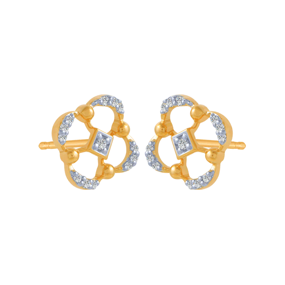 18KT (750) Yellow Gold And Diamond Stud Earrings For Women - Image 3