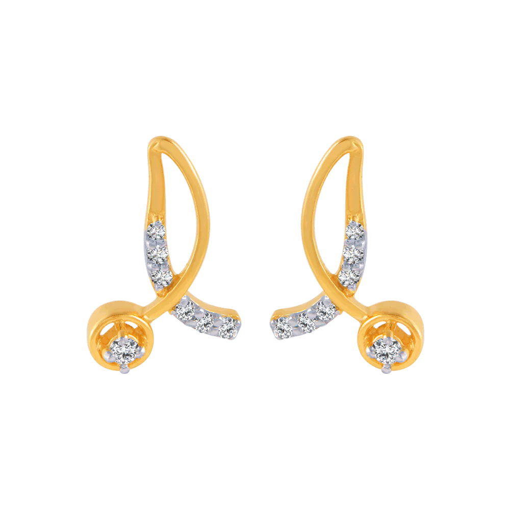 18KT (750) Yellow Gold And Diamond Stud Earrings For Women