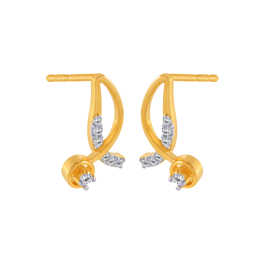 18KT (750) Yellow Gold And Diamond Stud Earrings For Women - Image 2