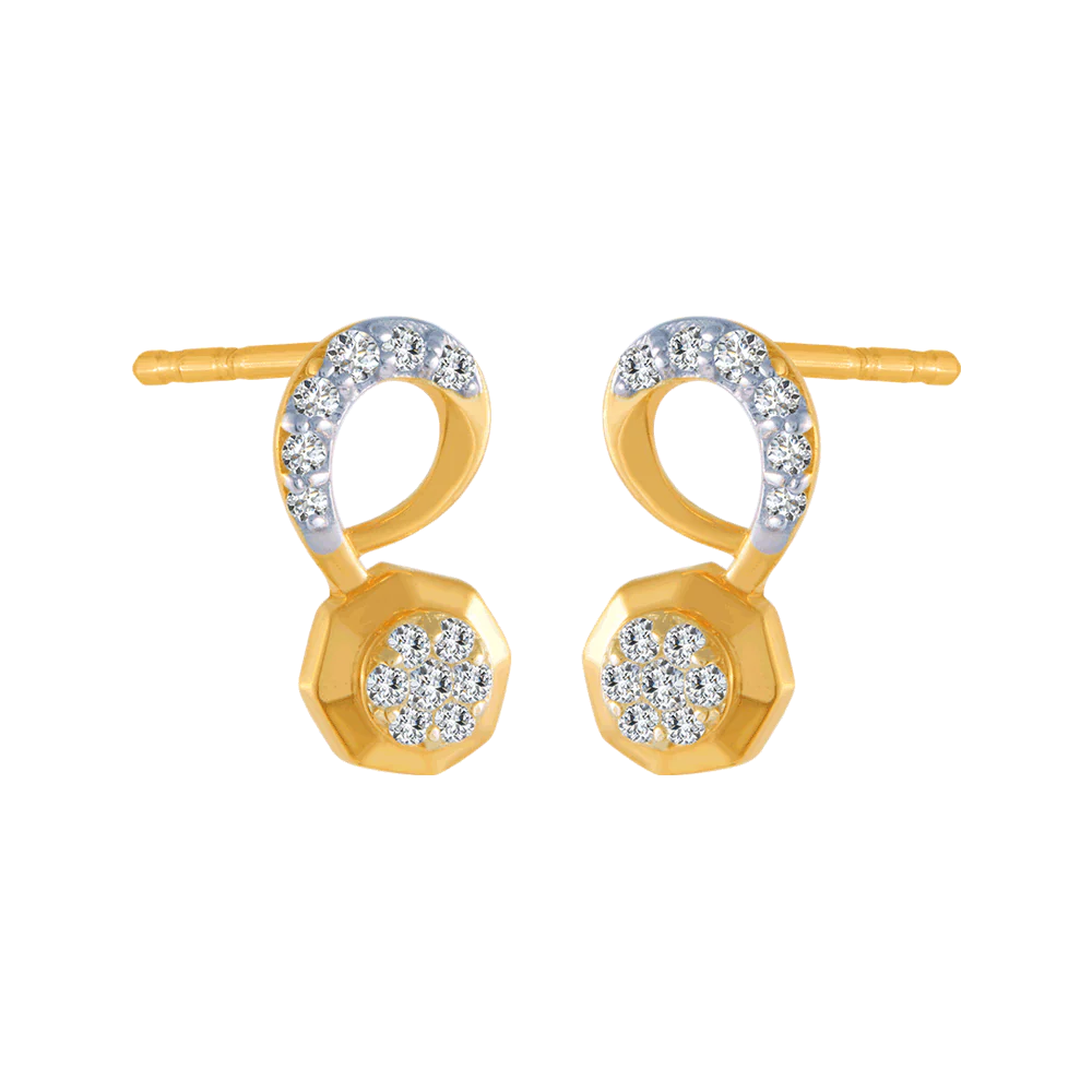 18KT (750) Yellow Gold And Diamond Stud Earrings For Women - Image 3