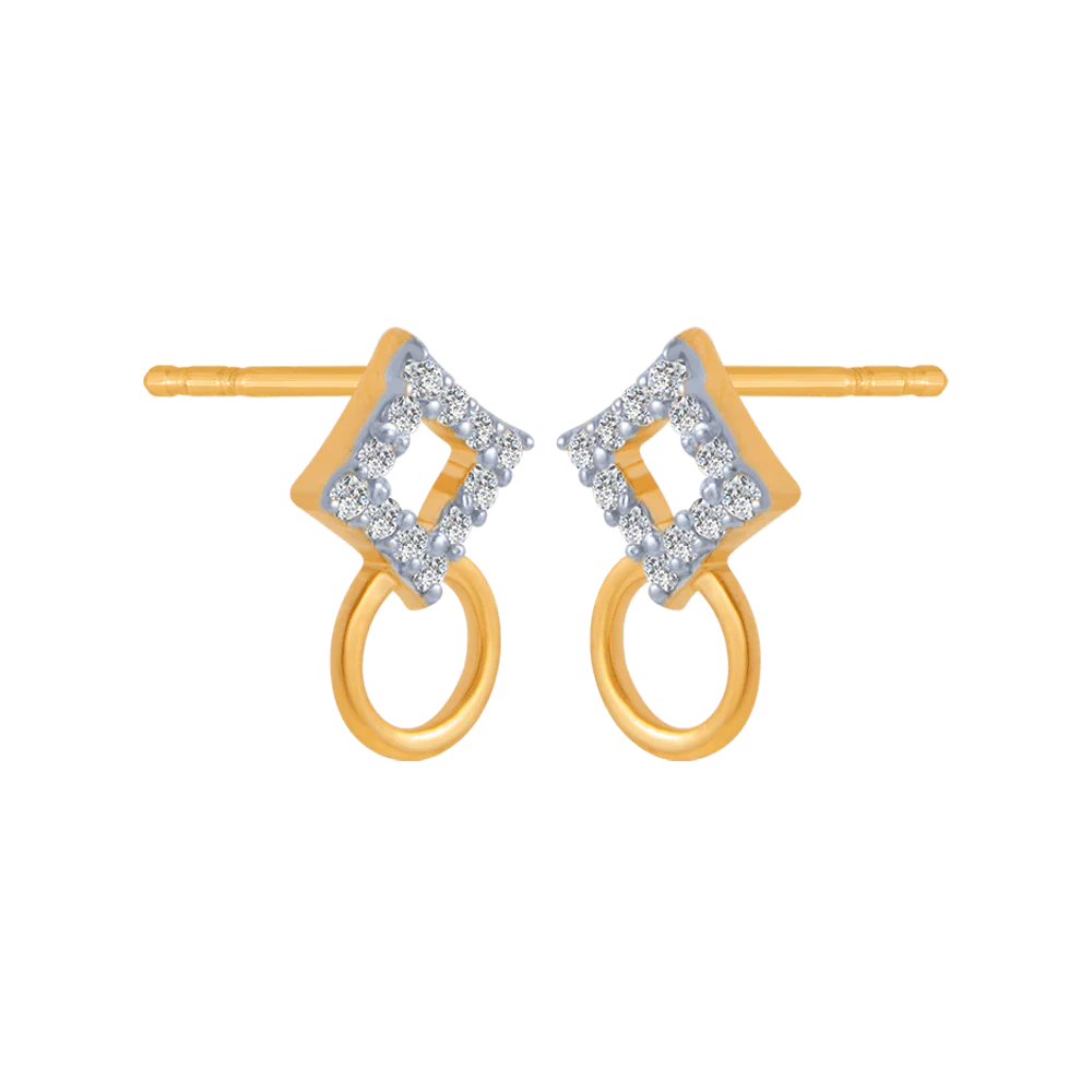18KT (750) Yellow Gold And Diamond Stud Earrings For Women - Image 3