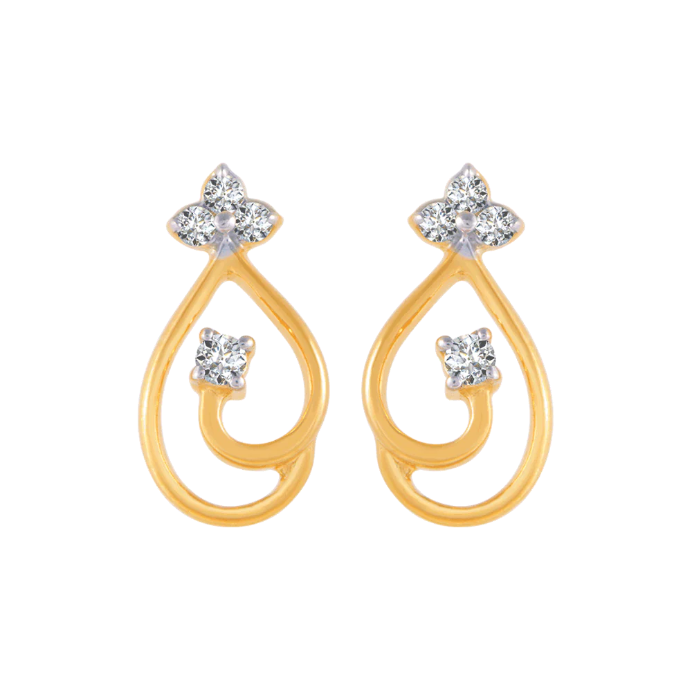 18KT (750) Yellow Gold And Diamond Stud Earrings For Women