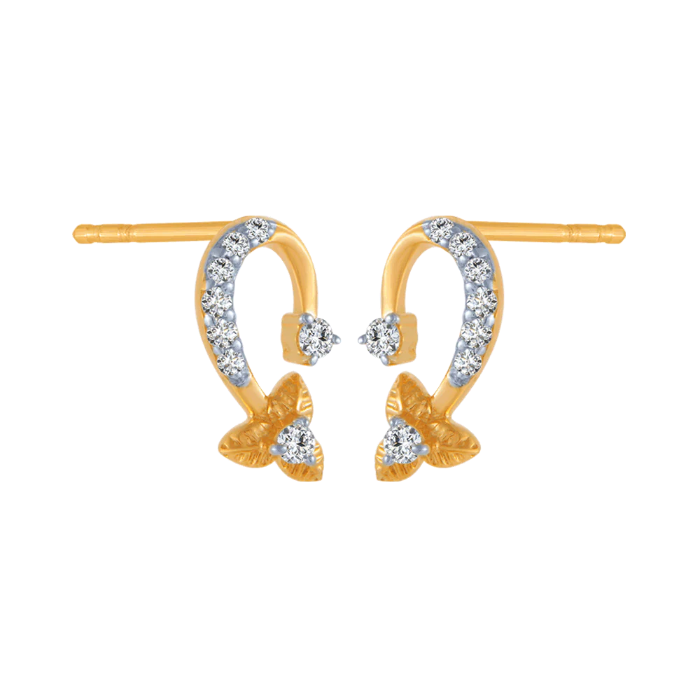 18KT (750) Yellow Gold And Diamond Stud Earrings For Women - Image 3