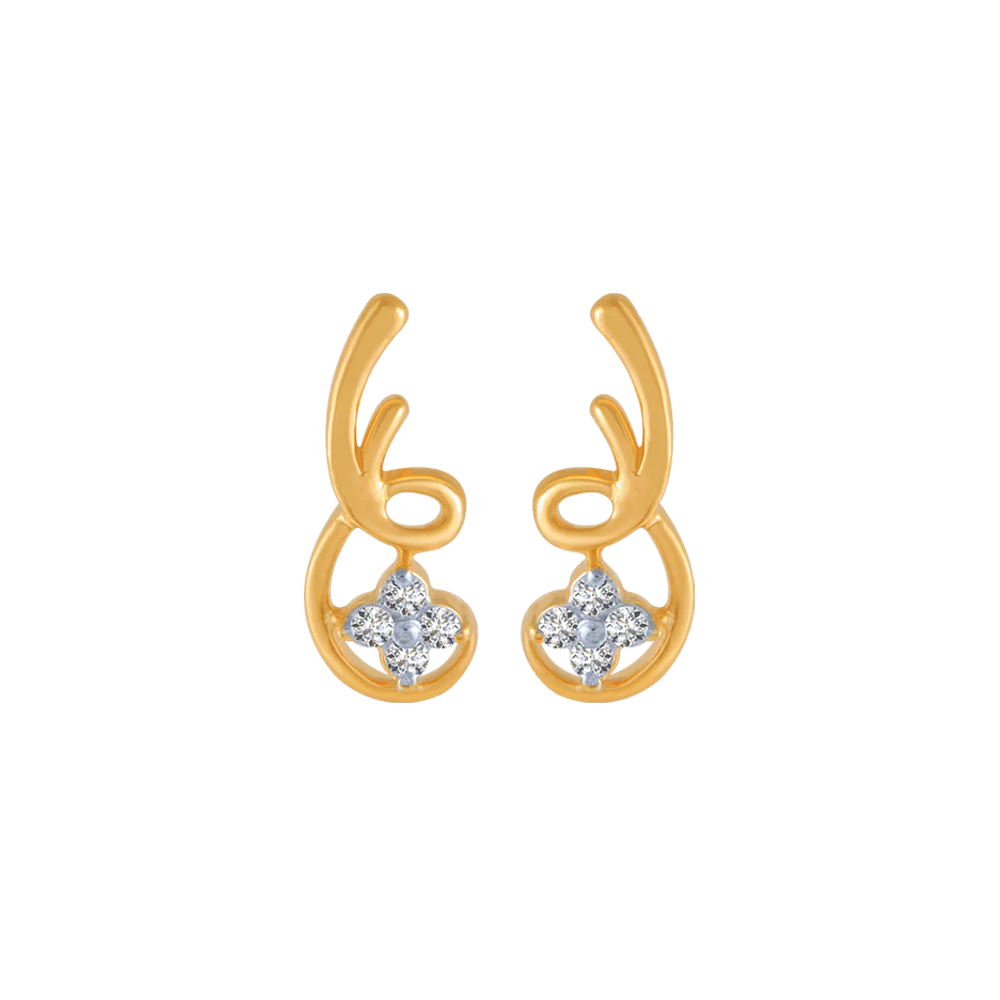 18KT (750) Yellow Gold And Diamond Stud Earrings For Women