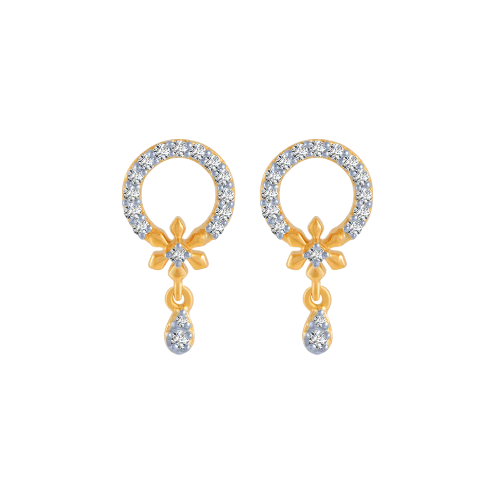 18KT (750) Yellow Gold And Diamond Stud Earrings For Women