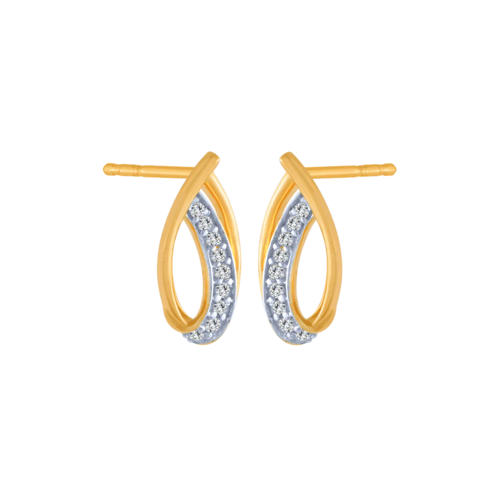 18KT (750) Yellow Gold And Diamond Stud Earrings For Women - Image 3