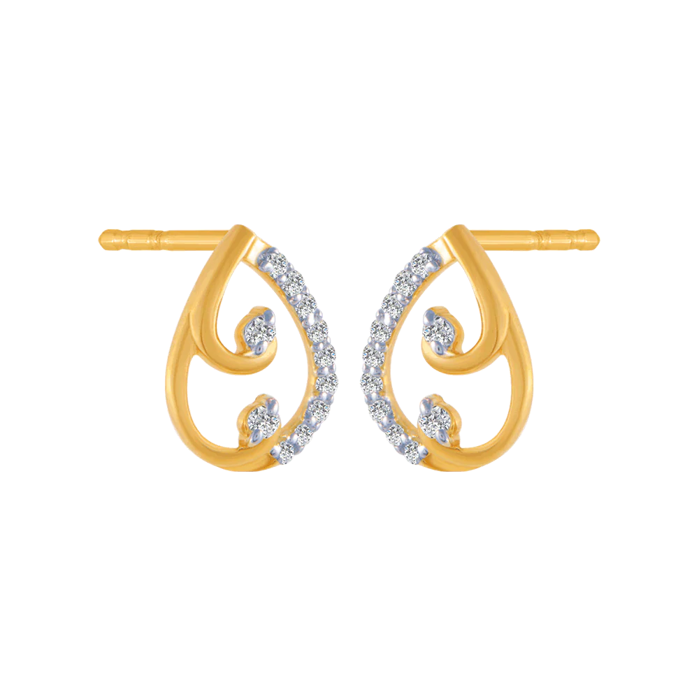 18KT (750) Yellow Gold And Diamond Stud Earrings For Women - Image 3