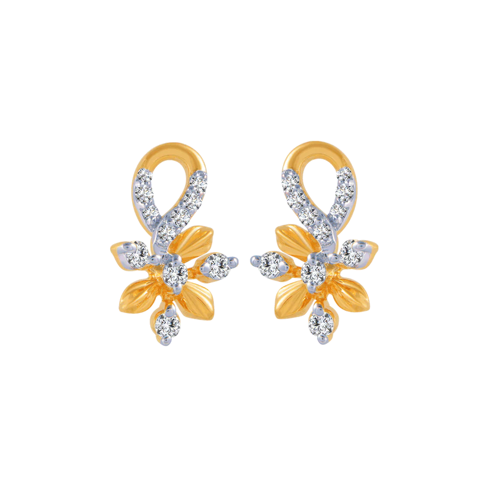 18KT (750) Yellow Gold And Diamond Stud Earrings For Women