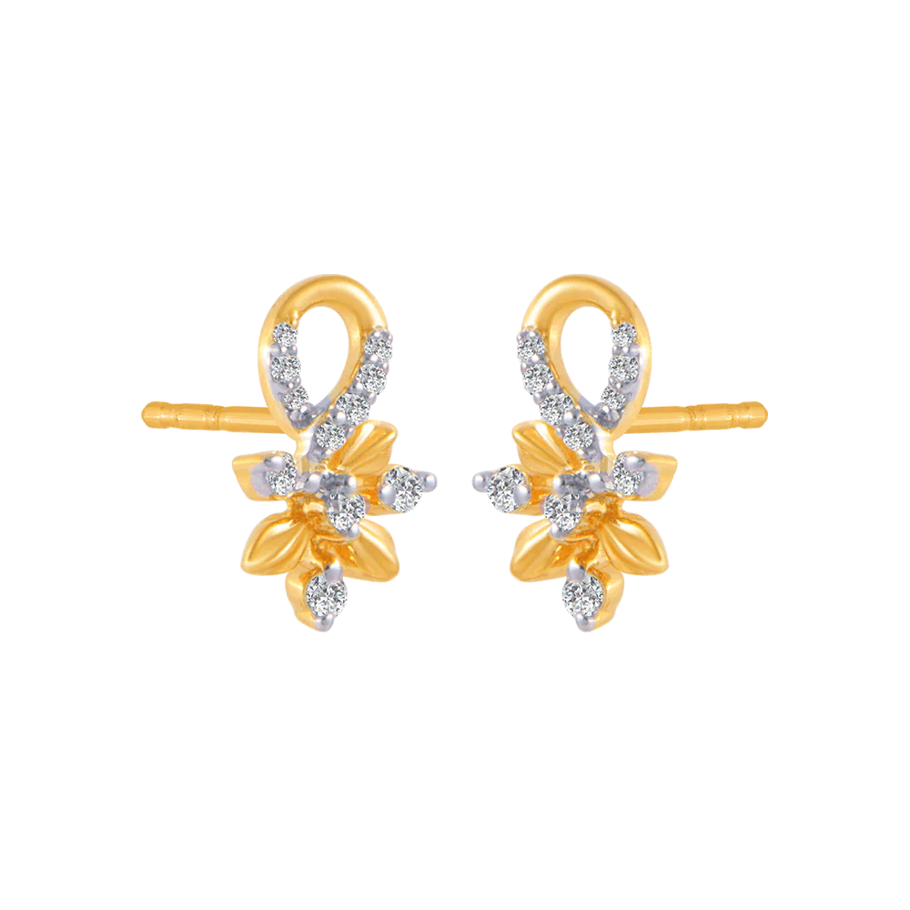 18KT (750) Yellow Gold And Diamond Stud Earrings For Women - Image 3