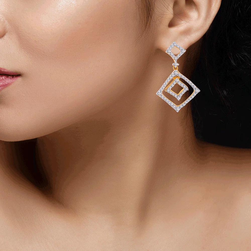 18KT (750) Yellow Gold And Solitaire Jhumki Earrings For Women - Image 2