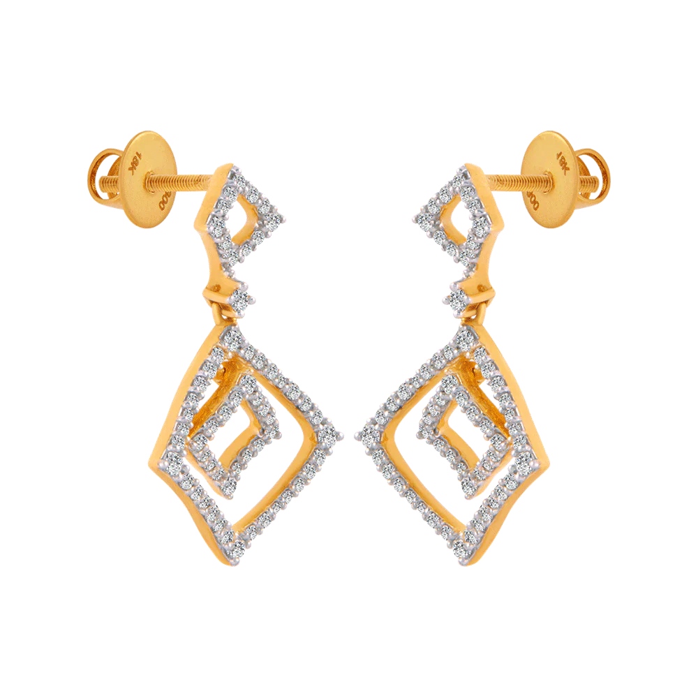 18KT (750) Yellow Gold And Solitaire Jhumki Earrings For Women - Image 3